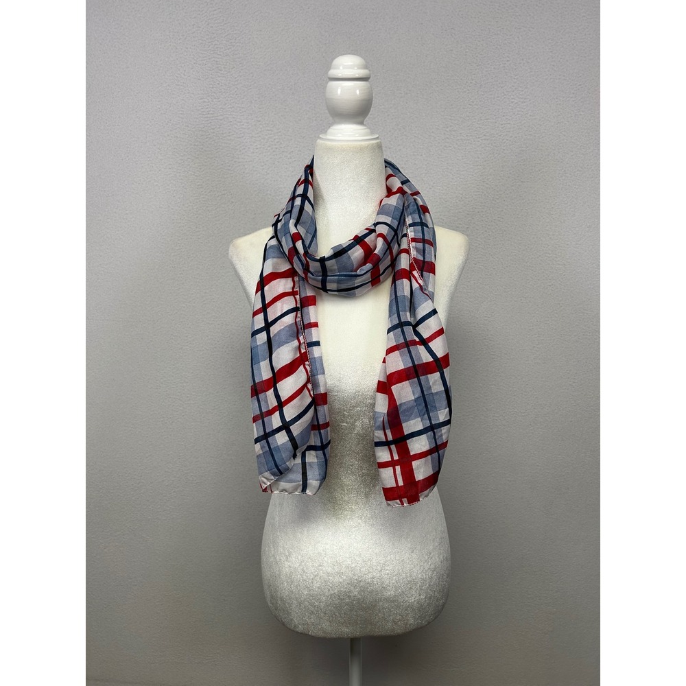 Preppy Americana Greenbrier International Womens OS Red Blue White Plaid Scarf